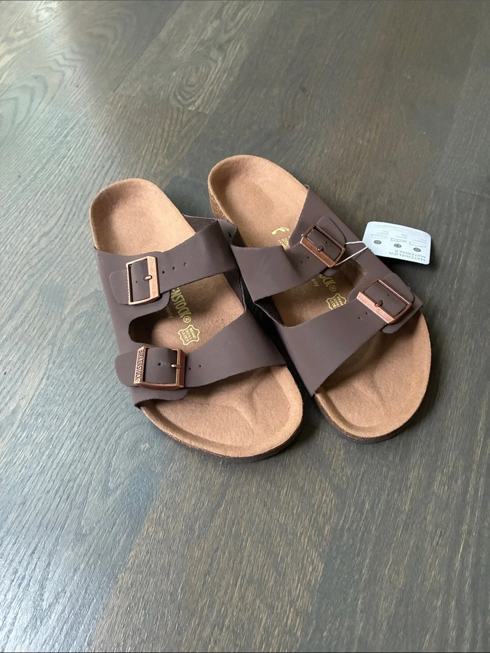 Birkenstock Brown Two-Strap Slide Sandals